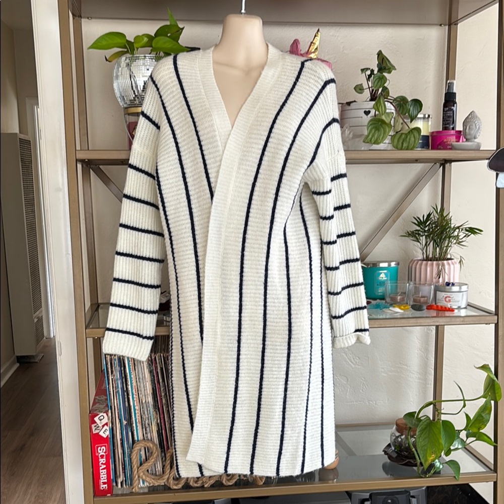 Striped White and Navy Women's Sweater
